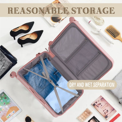 20  24  28  3 Pcs  Set In ABS Spinner Wheel Luggage, Carry On Suitcase, With Cup Holder & USB Port  Phone Holder
