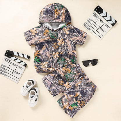 Toddler Baby Boy Outfits Little Boys Short Sleeve Camouflage Print Hoodie Sweatshirt Shirts & Short Pants With Pocket
