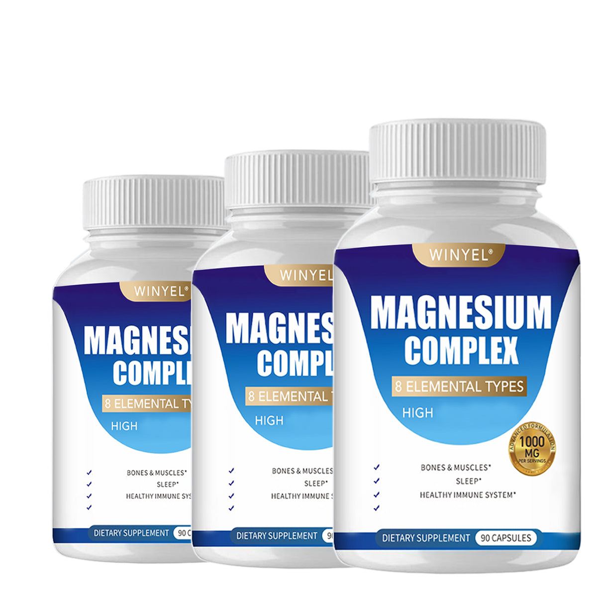 Magnesium complex dietary supplement bottle set of three