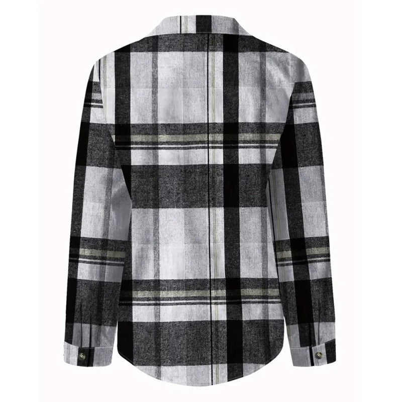 Women's Casual Plaid Long Sleeve Shirt - Button-Down Top With Chest Pocket, Classic Lapel Collar Wear