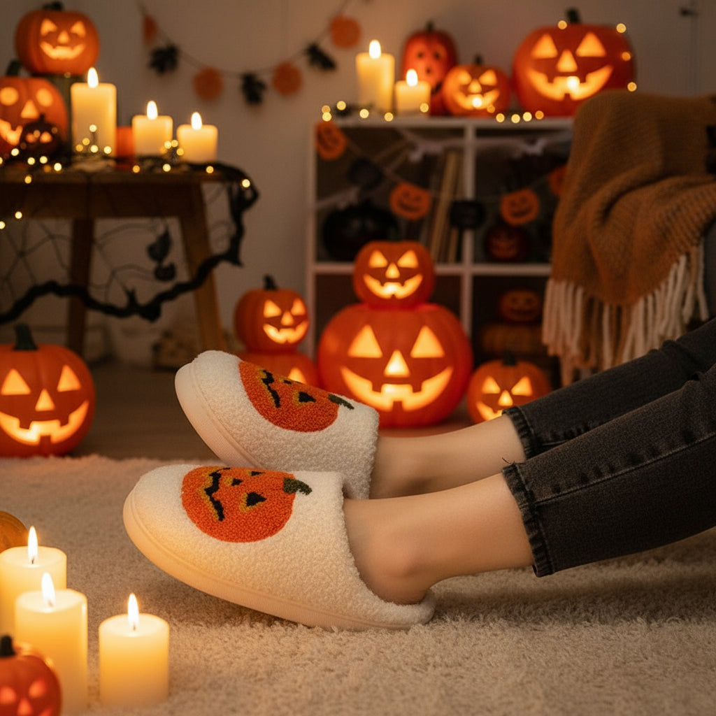 Halloween Pumpkin Cartoon Slippers Warm Winter Men And Women Couples Indoor