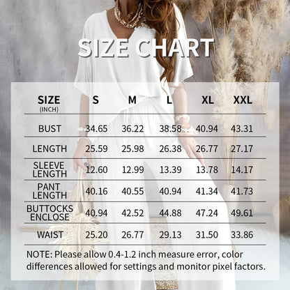 Women's 2 Piece Outfit, Casual Solid Color V-Neck Half Sleeve Top And Wide Leg Pants Lounge Set