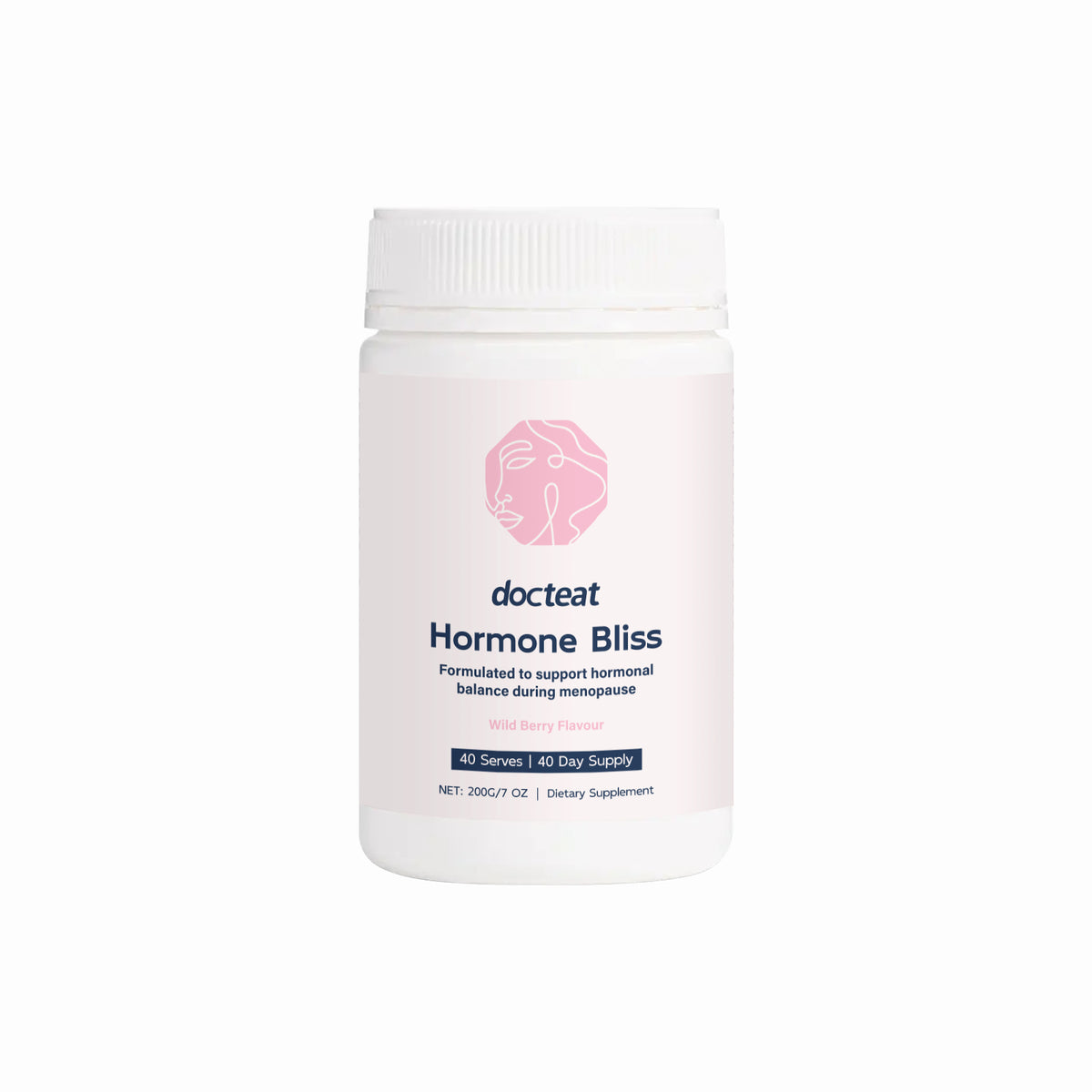 Hormone balance powder bottle with white cap and label
