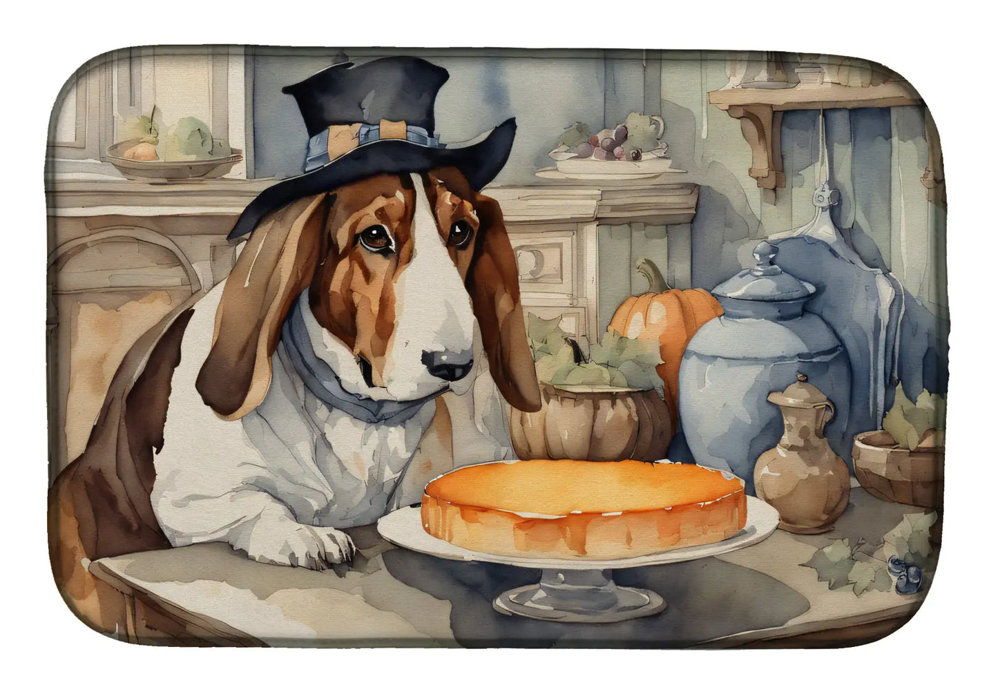 Basset Hound Fall Kitchen Pumpkins Dish Drying Mat