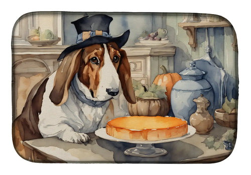 Basset Hound Fall Kitchen Pumpkins Dish Drying Mat