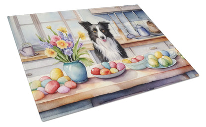 Decorating Easter Border Collie Glass Cutting Board