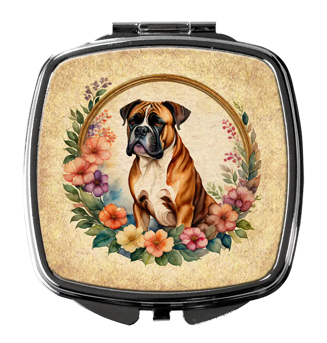 Boxer and Flowers Compact Mirror
