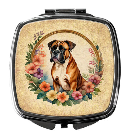 Boxer and Flowers Compact Mirror