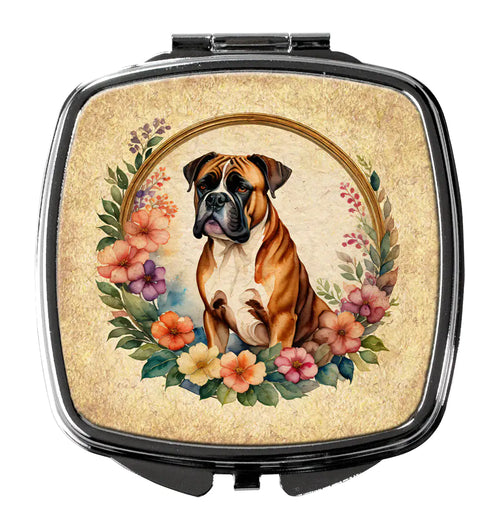 Boxer and Flowers Compact Mirror