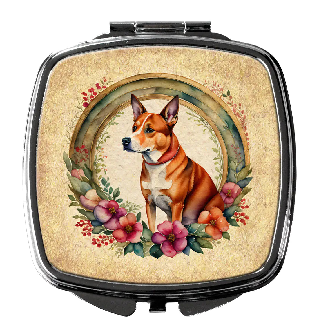 Basenji and Flowers Compact Mirror