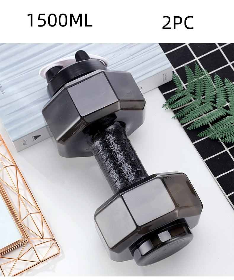 Portable water-injection dumbbell pair, dark gray/black textured grip with clear plates