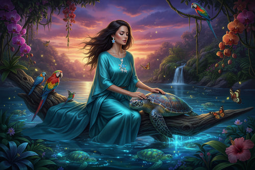 Turtle charm necklace and matching drop earrings set with opal-style accents