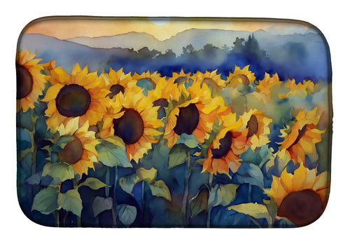Sunflowers in Watercolor Dish Drying Mat