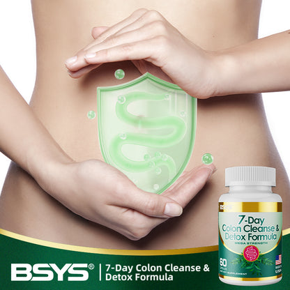 Colon cleanse supplement bottle with white cap beside a green shield health graphic