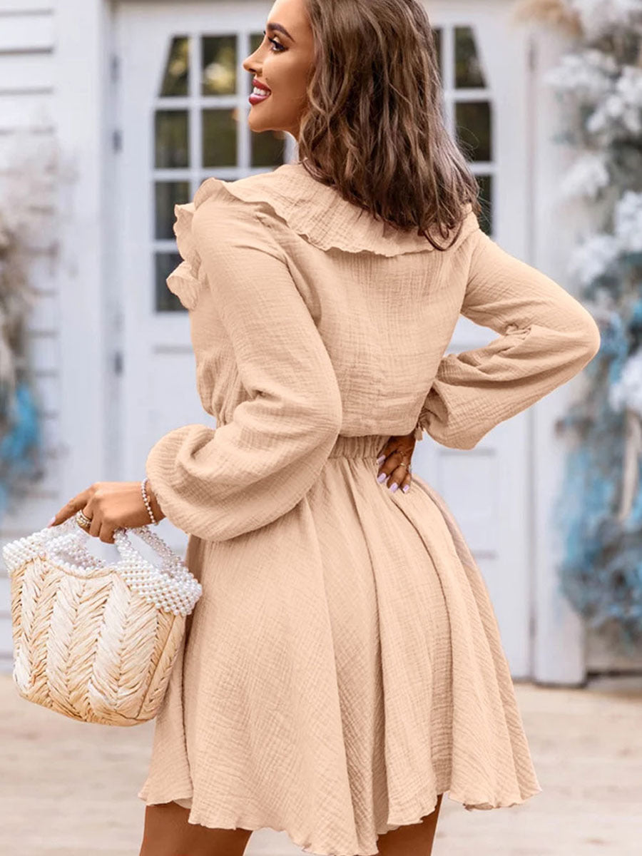 High Waist Depth V-neck Flounce Skirt