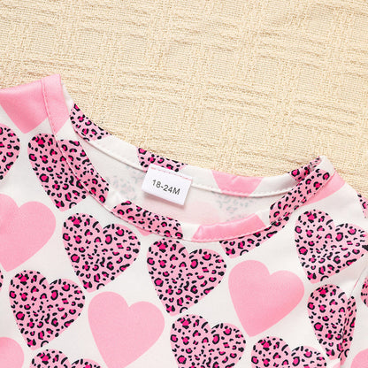 Toddler Girls Outfits Long Sleeve Graphic Heart Print Mesh Tulle Valentine Birthday Party Dress