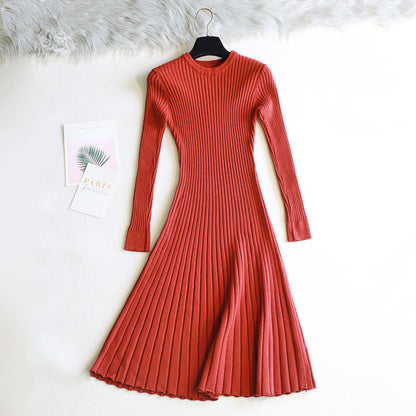 Round Neck Knitted Long Sleeve A- Line Dress
