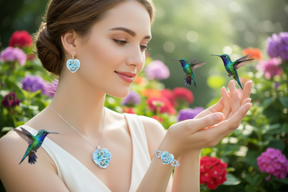 Heart crystal pendant necklace set with matching heart earrings and bracelet