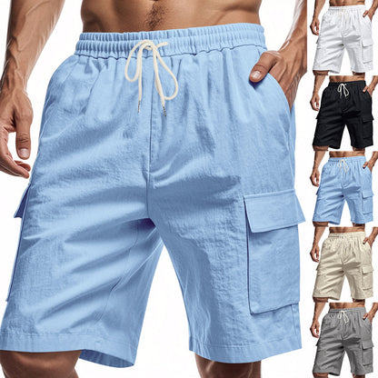 Loose And Leisure Solid Color Linen Drawstring Shorts