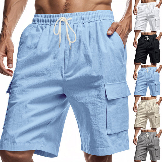 Loose And Leisure Solid Color Linen Drawstring Shorts