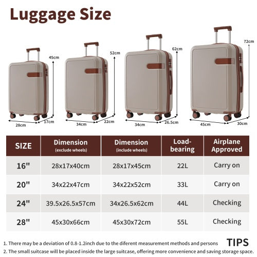 4 Piece Luggage Set With Compression Packing Cubes Expandable Spinner Wheels Lightweight Suitcase With TSA Lock 16 IN 20IN 24IN 28IN