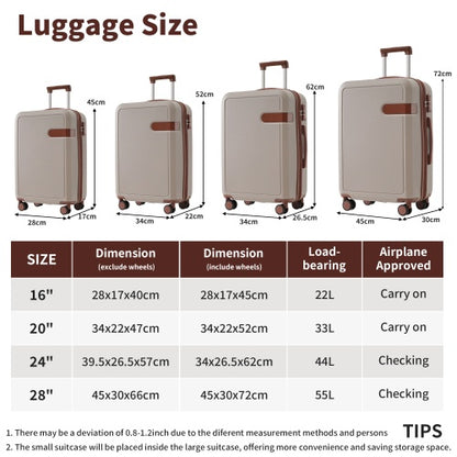 4 Piece Luggage Set With Compression Packing Cubes Expandable Spinner Wheels Lightweight Suitcase With TSA Lock 16 IN 20IN 24IN 28IN