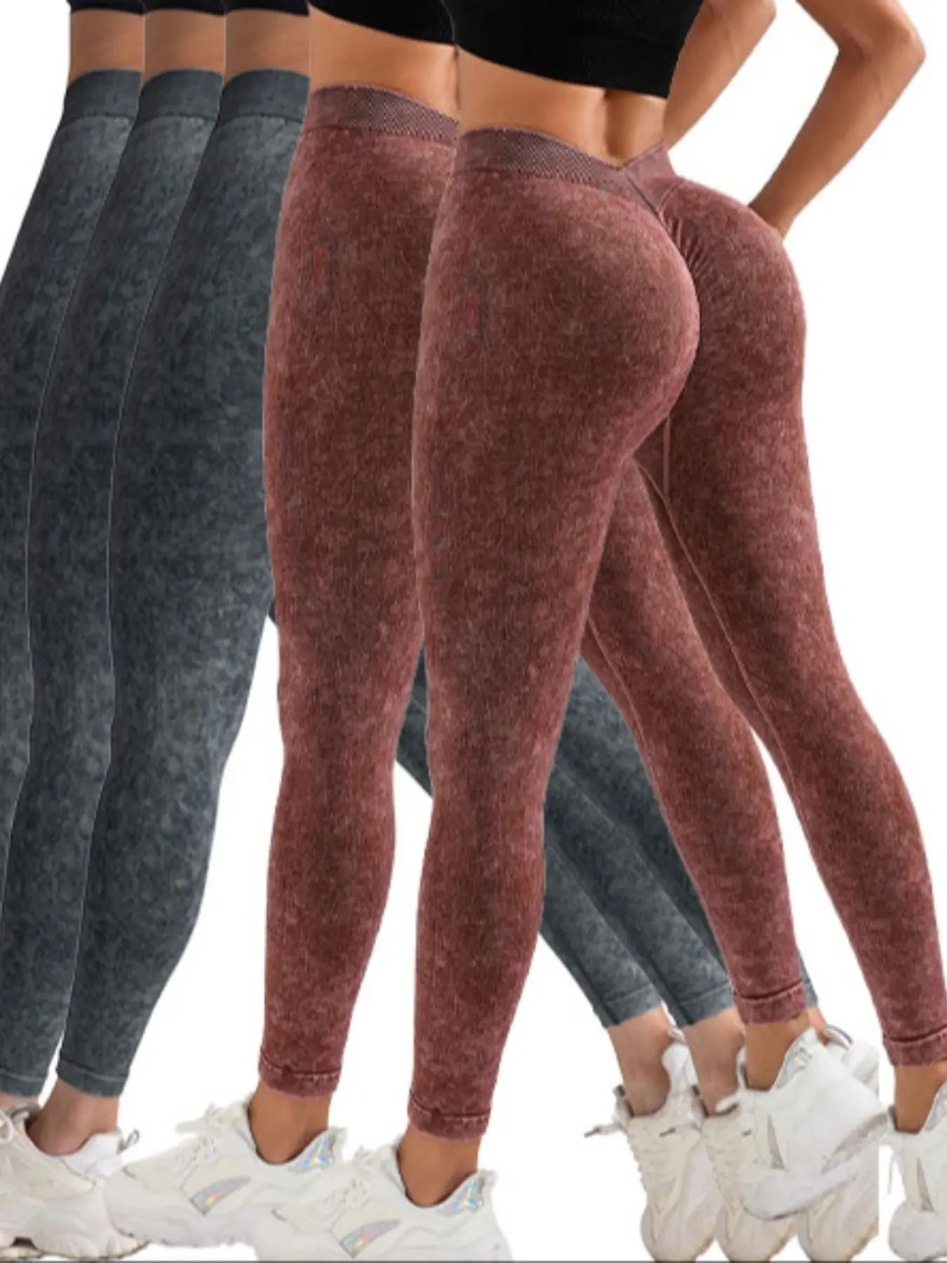 5 Pack V-Back Scrunch Butt Workout Women Seamless Gym, Yoga Leggings High Waist Active Pants