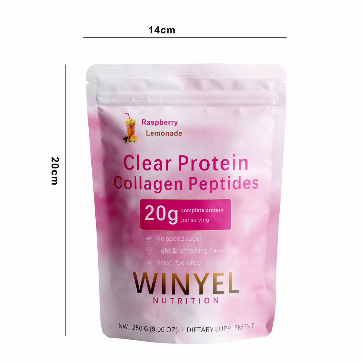 WINYEL clear protein collagen peptides pouch, raspberry lemonade, 14 cm