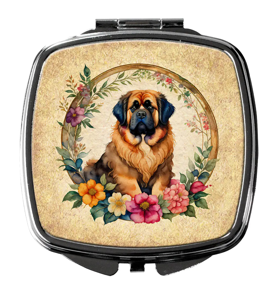 Tibetan Mastiff and Flowers Compact Mirror