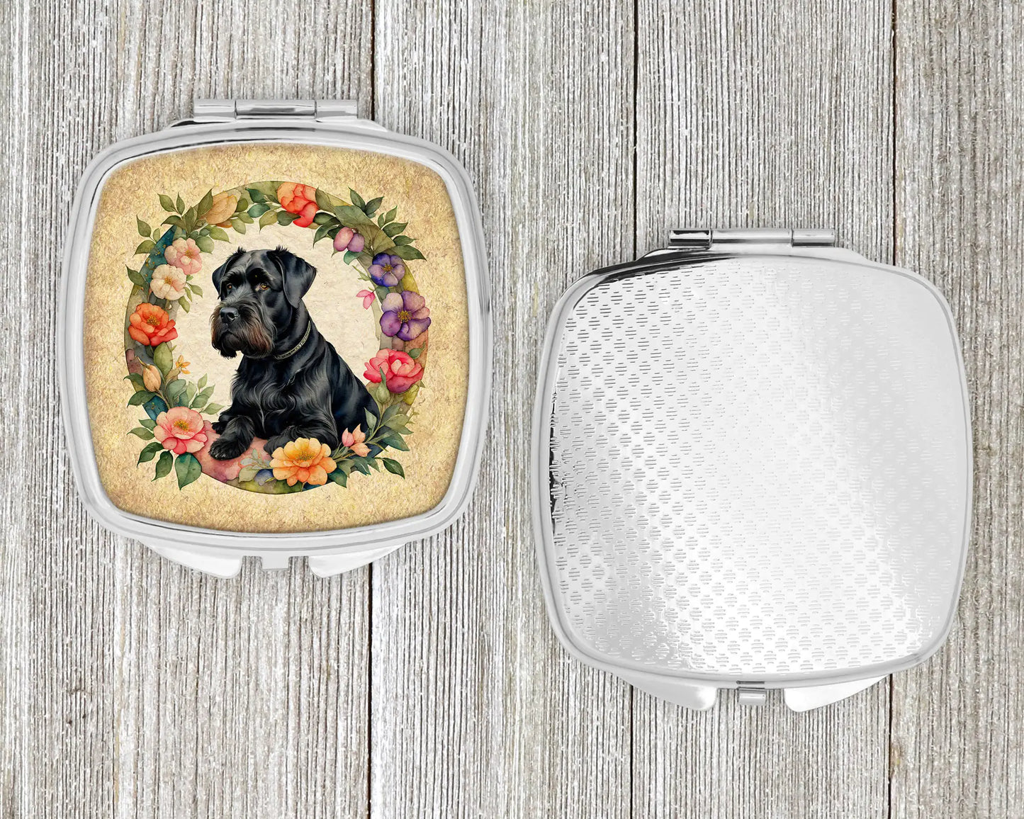 Giant Schnauzer and Flowers Compact Mirror