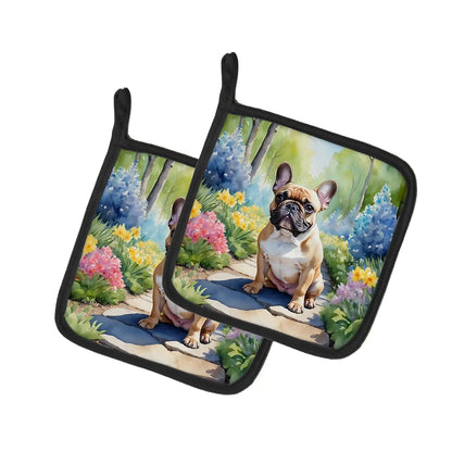 French Bulldog Spring Path Pair of Pot Holders