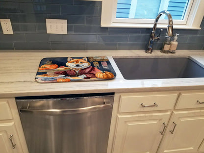 Shiba Inu Fall Kitchen Pumpkins Dish Drying Mat