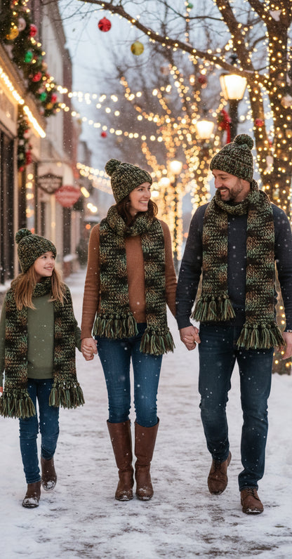 Handmade Beanie n Scarves Sets of Dark mix Greens
