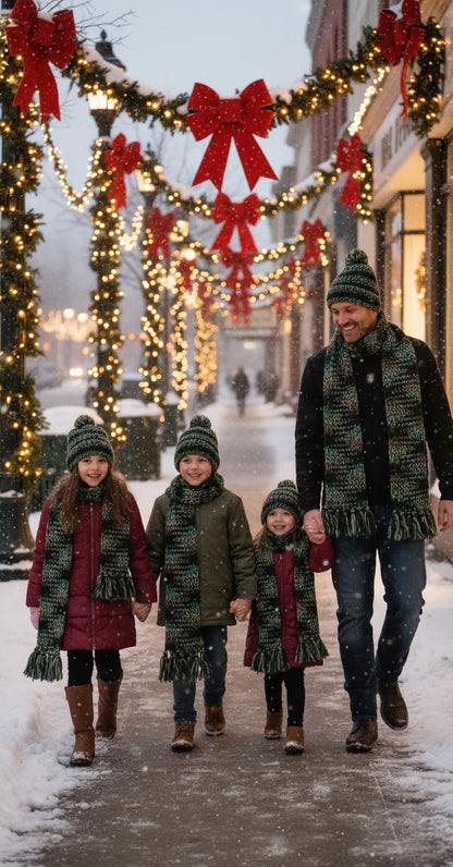 Handmade Beanie n Scarves Sets of Dark mix Greens