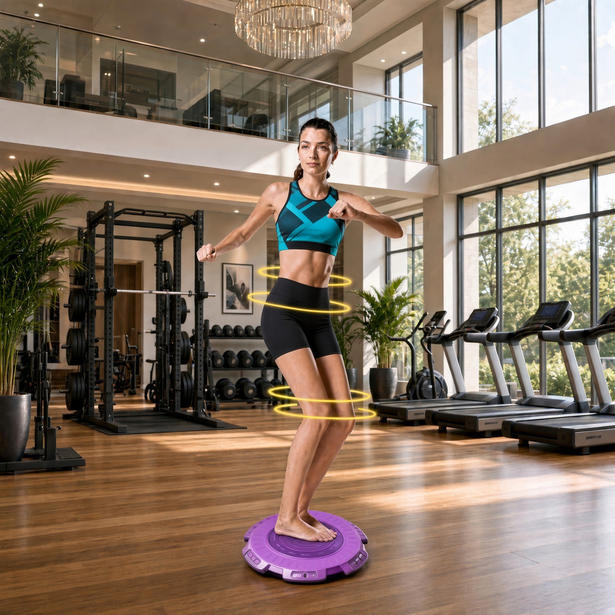 Purple twisting balance disc with magnetic therapy, includes resistance straps