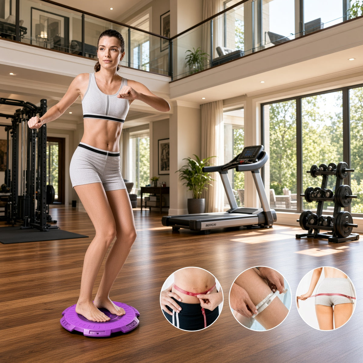 Purple twisting magnetic therapy disc with close-up views of the straps