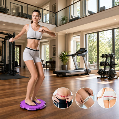 Purple twisting magnetic therapy disc with close-up views of the straps