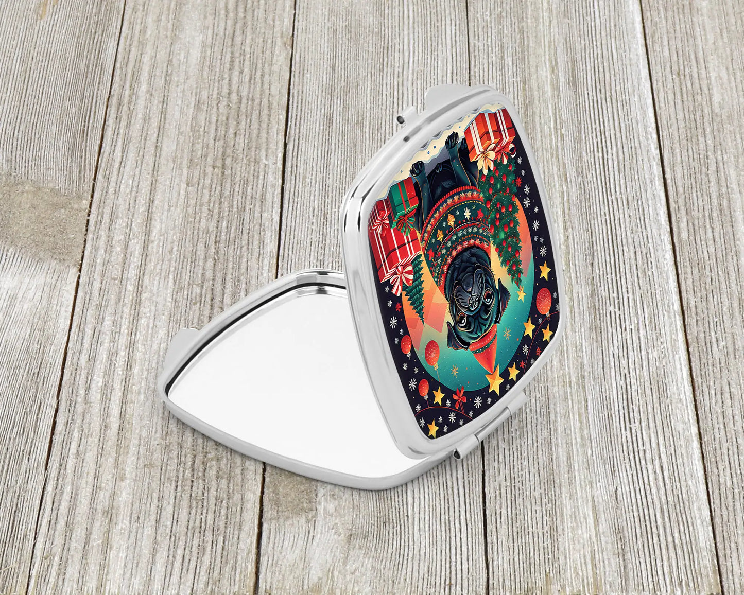Black Pug Christmas Compact Mirror