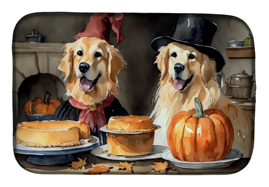 Golden Retriever Fall Kitchen Pumpkins Dish Drying Mat