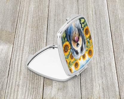 Bearded Collie in Sunflowers Compact Mirror