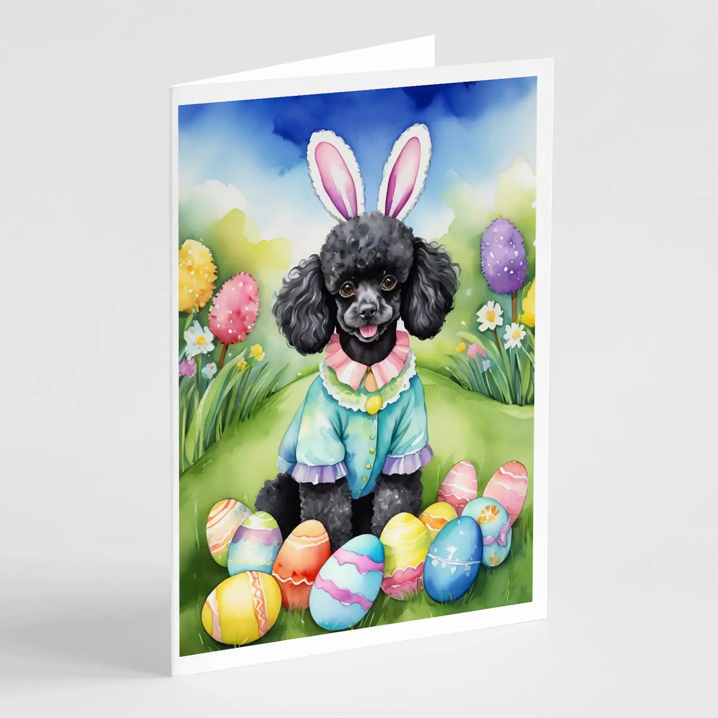 Black Poodle Easter Egg Hunt Greeting Cards Pack of 8