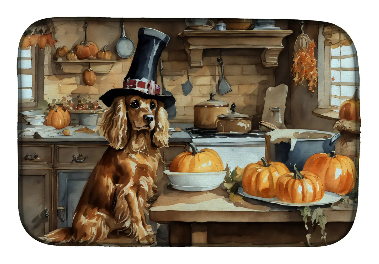 Cocker Spaniel Fall Kitchen Pumpkins Dish Drying Mat