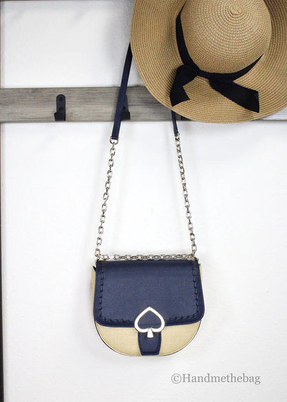 Kate Spade Robyn Straw Nightcap Leather Medium Saddle Bag