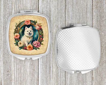 Japanese Spitz and Flowers Compact Mirror