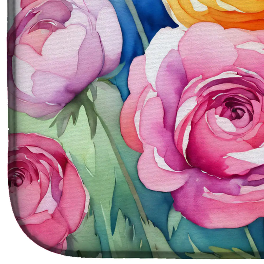 Ranunculus in Watercolor Dish Drying Mat