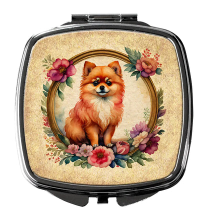 Pomeranian and Flowers Compact Mirror