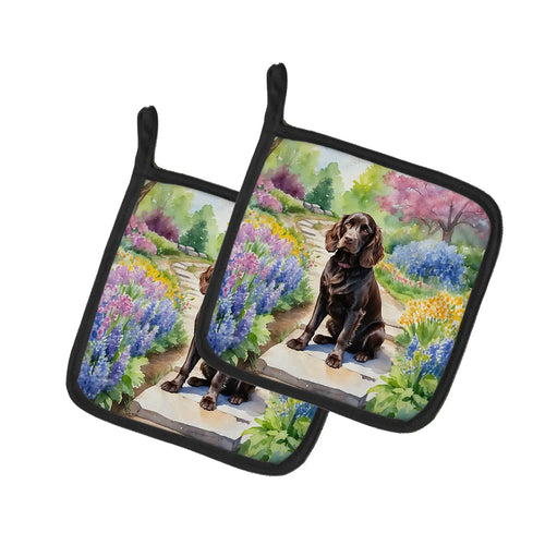 Boykin Spaniel Spring Path Pair of Pot Holders