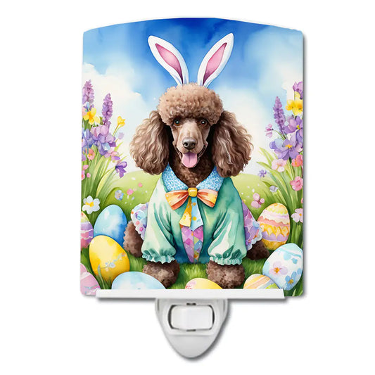 Chocolate Poodle Easter Egg Hunt Ceramic Night Light