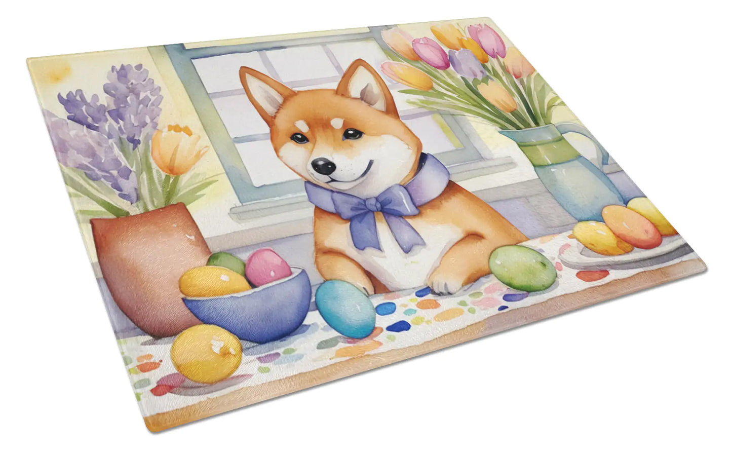 Decorating Easter Shiba Inu Glass Cutting Board