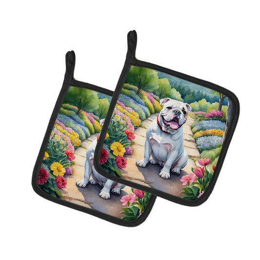 English Bulldog Spring Path Pair of Pot Holders